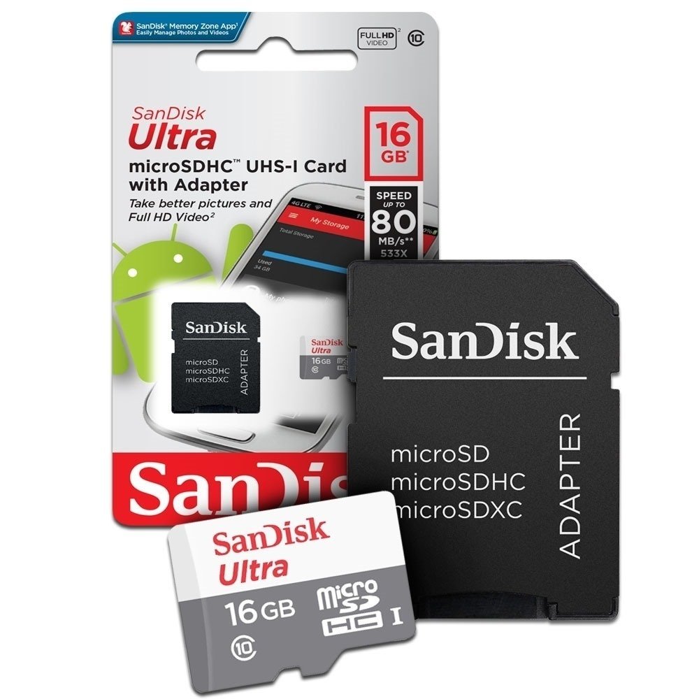 MEMORIA MICRO SD 16GB + ADAPTADOR SANDISK CLASE 10