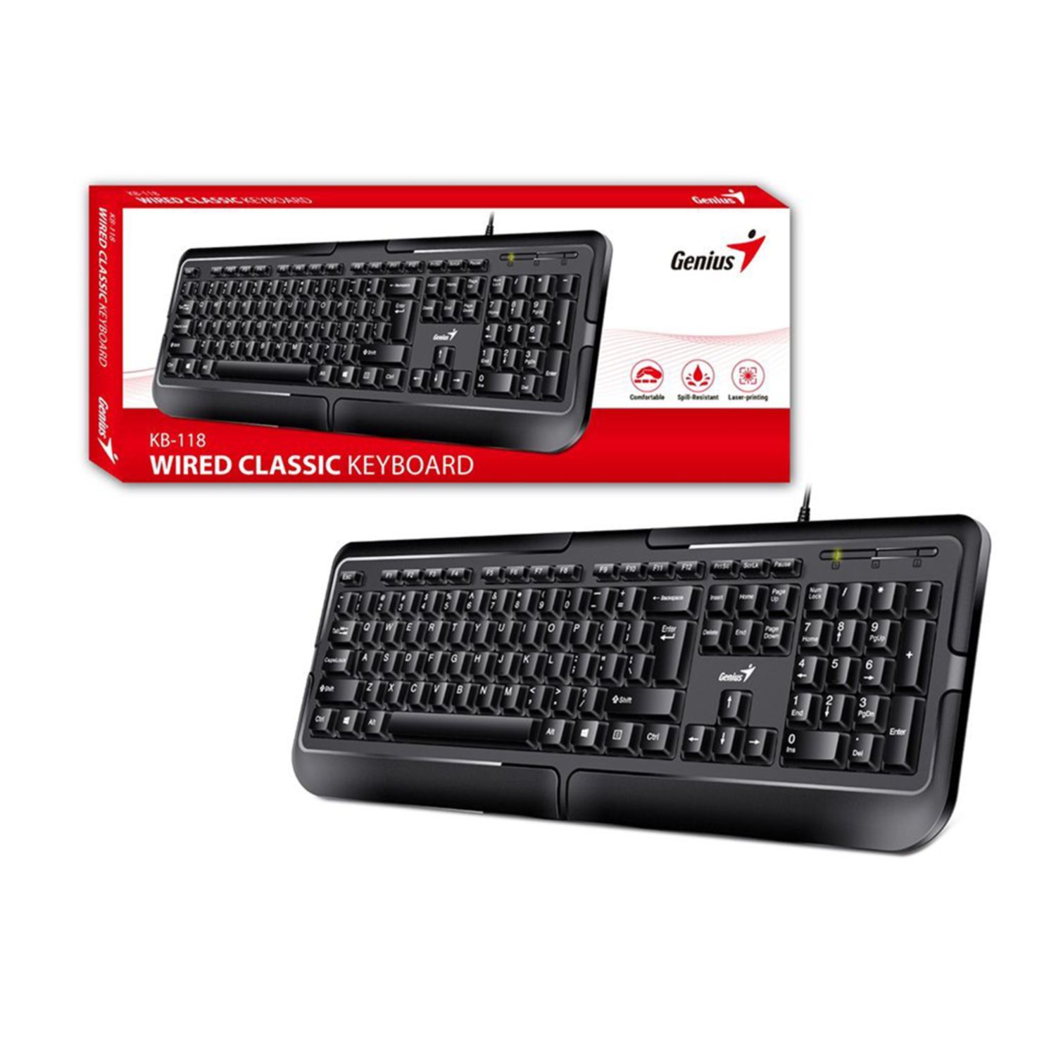 TECLADO GENIUS KB-118 USB BLACK CLASSIC SPLIT RESISTENT