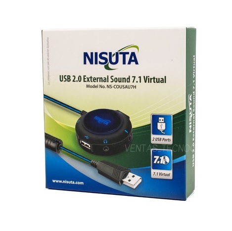 ADAPTADOR DE SONIDO USB 7.1 NISUTA CON 2 HUB USB