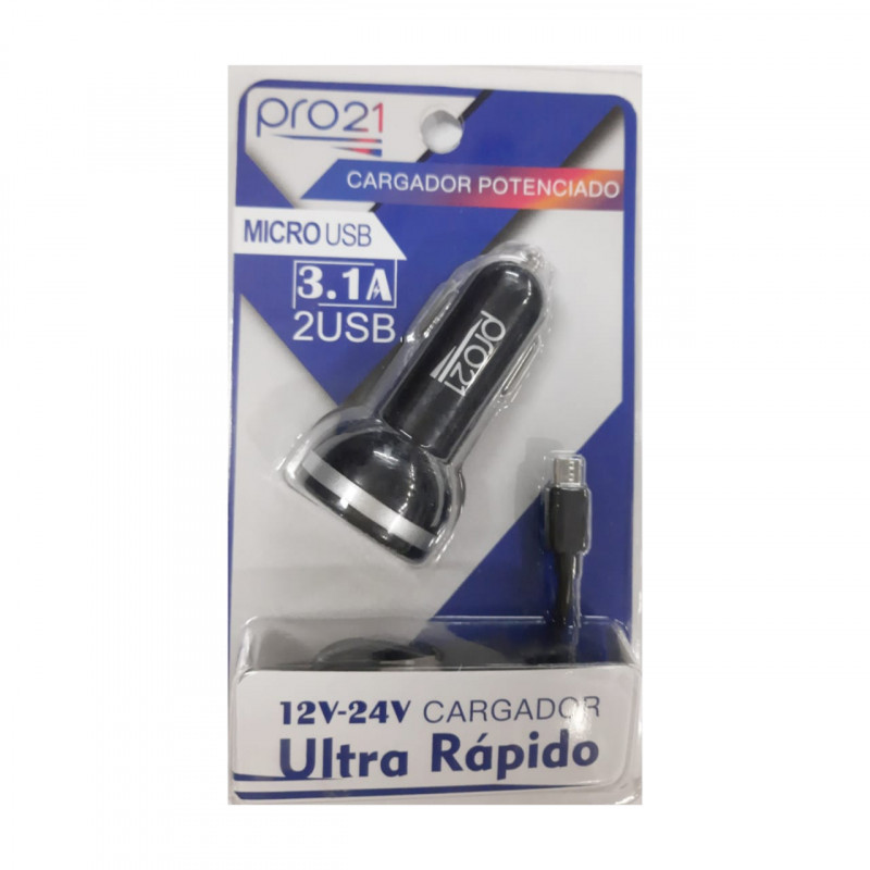 CARGADOR USB 12V 2 USB 3.1AMP  PRO 21 C/CABLE MICRO