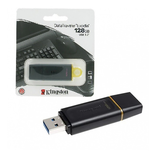 PEN 128GB KINGSTON USB 3.2 NEGRO Y AMARILLO